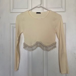 Zara long sleeve beaded crop top.